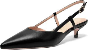 FOGEENA Womens Fashion Slingback Matte Leather Wedding Pointed Toe Slip On Kitten Low Heel Pumps Shoes 1.5 Inch