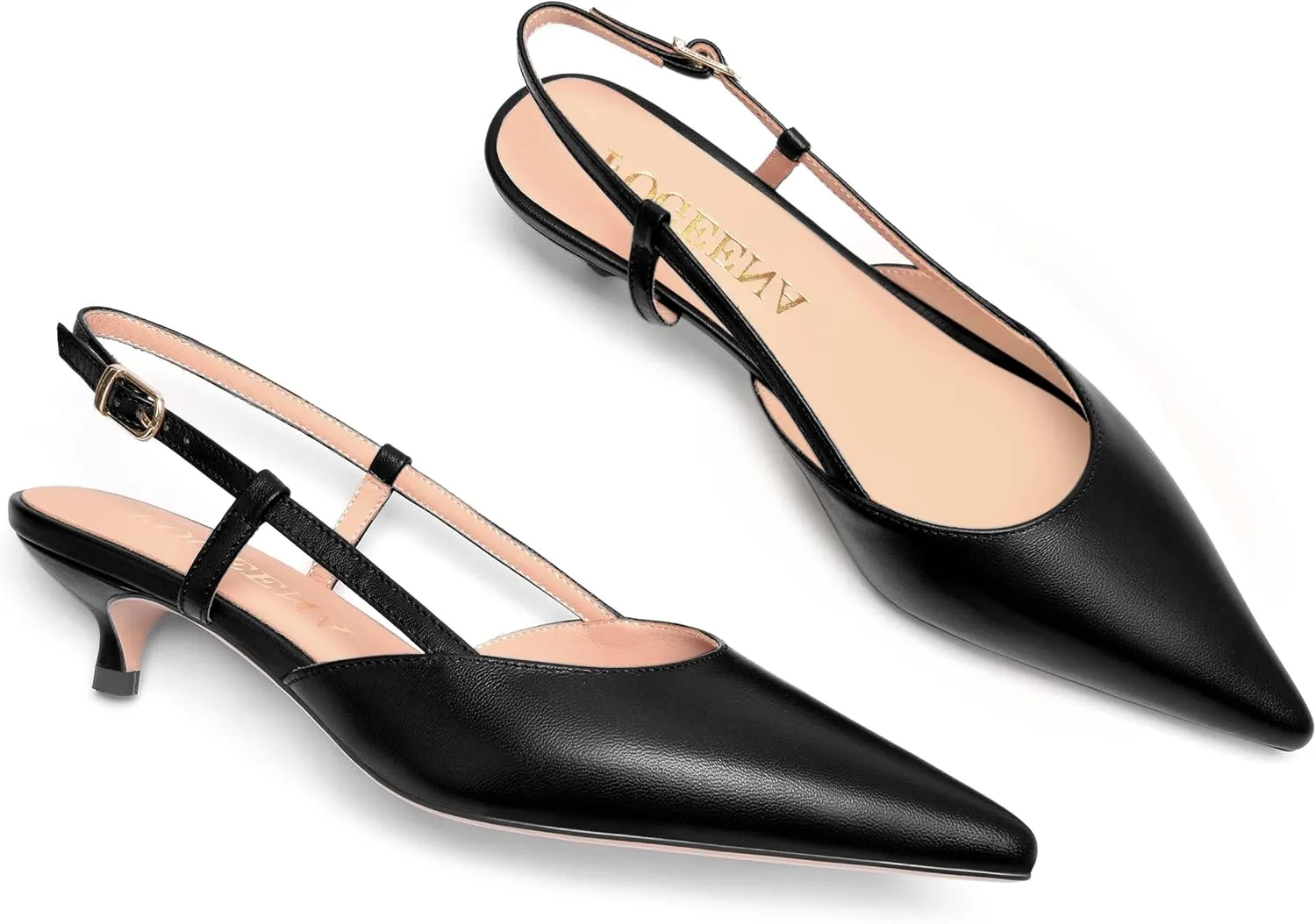 FOGEENA Womens Fashion Slingback Matte Leather Wedding Pointed Toe Slip On Kitten Low Heel Pumps Shoes 1.5 Inch
