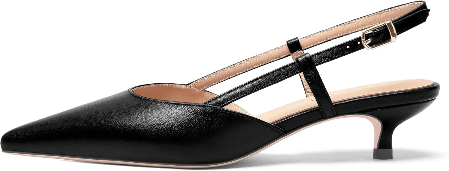FOGEENA Womens Fashion Slingback Matte Leather Wedding Pointed Toe Slip On Kitten Low Heel Pumps Shoes 1.5 Inch