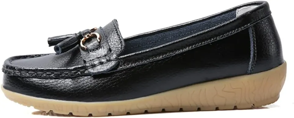FolHaoth Women's Loafer Comfortable Casual Shoes Non Slip Leather Natural Driving Fashion Moccasin Flats Breathable Soft Nurse Walking Ladies Slip On Shoes