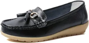 FolHaoth Women's Loafer Comfortable Casual Shoes Non Slip Leather Natural Driving Fashion Moccasin Flats Breathable Soft Nurse Walking Ladies Slip On Shoes