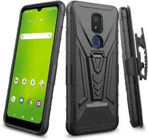 for for Cricket Icon 3, Splendor, AT&T Motivate 2 - Shockproof Phone Case w/Belt Clip Holster - CV1 Black