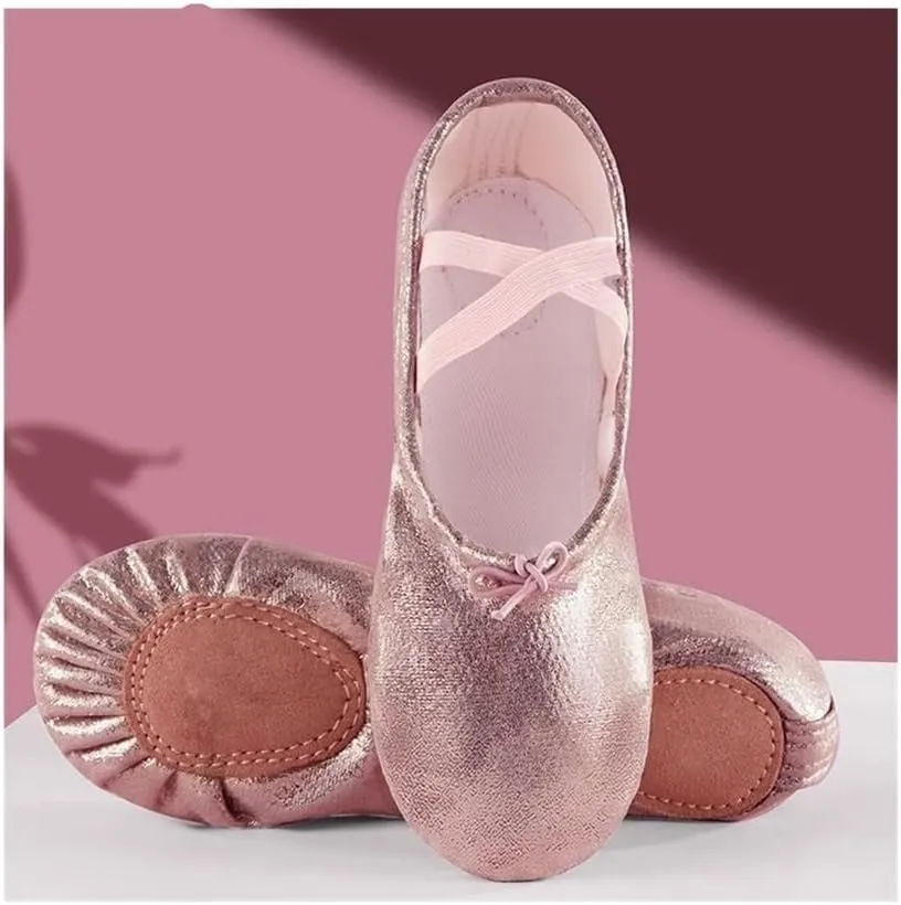 for Girl Ballet Shoes PU Leather Ballet Dance Slippers Split Sole Kids Adult Women Ballerina Yoga Practice Shoes Tutu Dance Shoe(Pink Without Lacing,33)