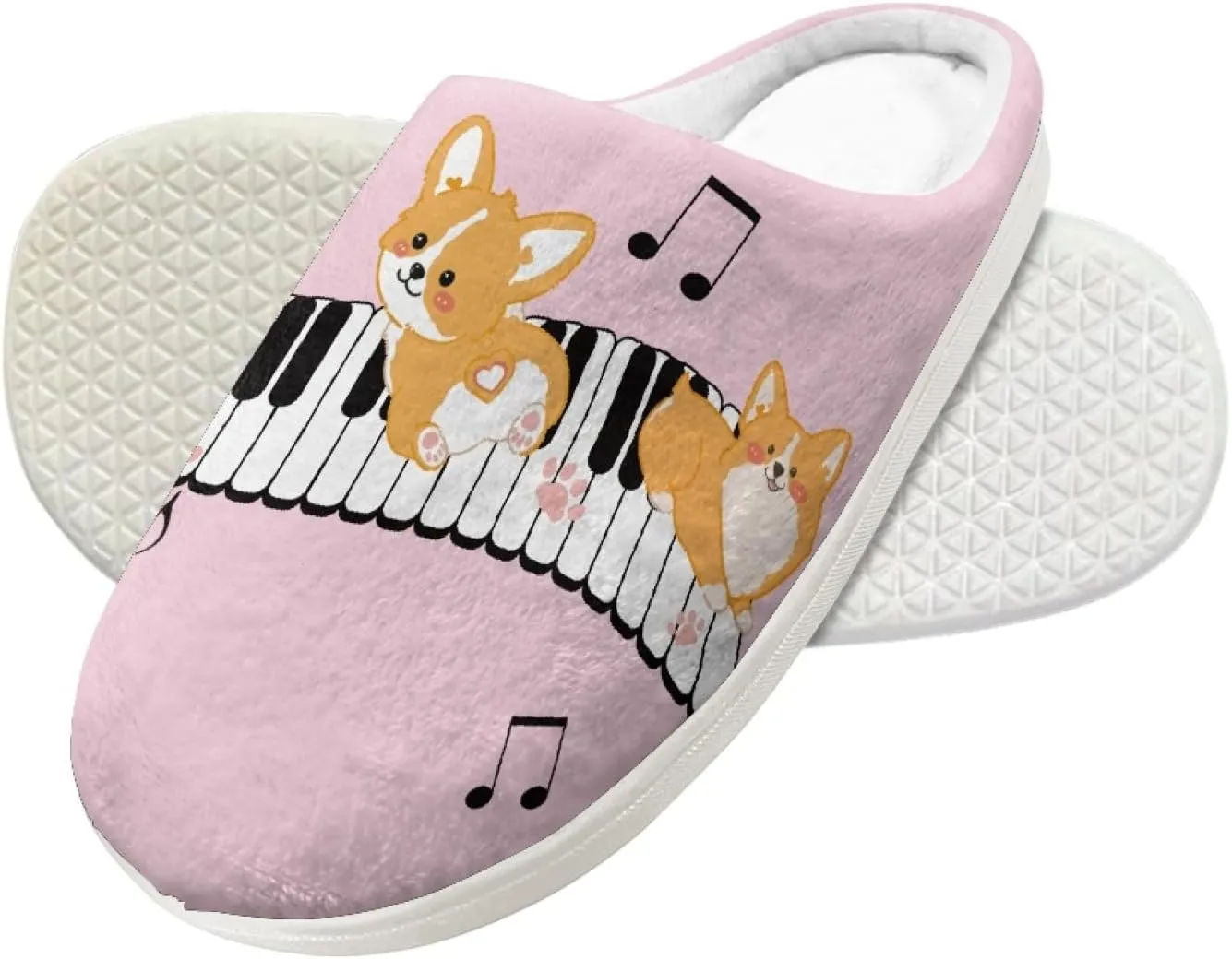 Forchrinse White Music Note Kids Slippers for Boys Girls Plush House Slippers Memory Foam SLip on Shoes Warm Fuzzy Slippers for Fall Winter Indoor
