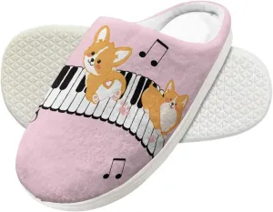 Forchrinse White Music Note Kids Slippers for Boys Girls Plush House Slippers Memory Foam SLip on Shoes Warm Fuzzy Slippers for Fall Winter Indoor