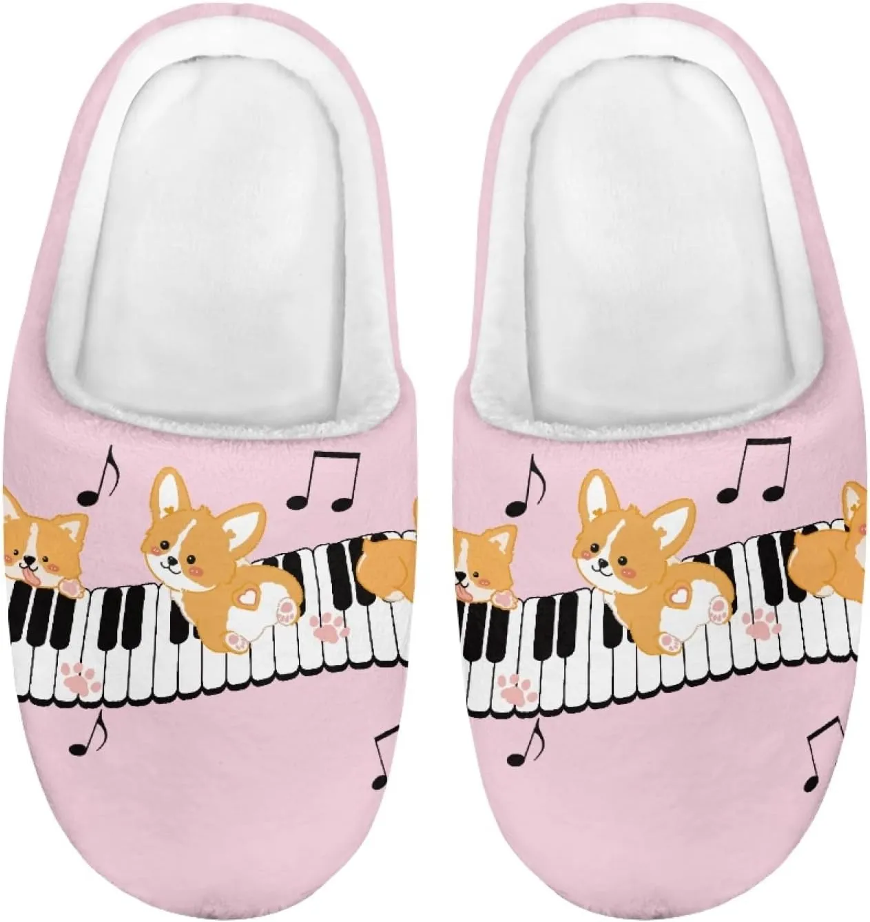 Forchrinse White Music Note Kids Slippers for Boys Girls Plush House Slippers Memory Foam SLip on Shoes Warm Fuzzy Slippers for Fall Winter Indoor