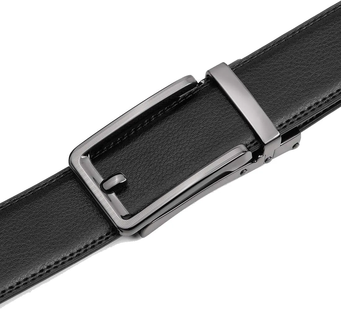Founders & C Men's Leather Ratchet Comfort Click Belt Dress with Slide Buckle -Adjustable Trim to Fit