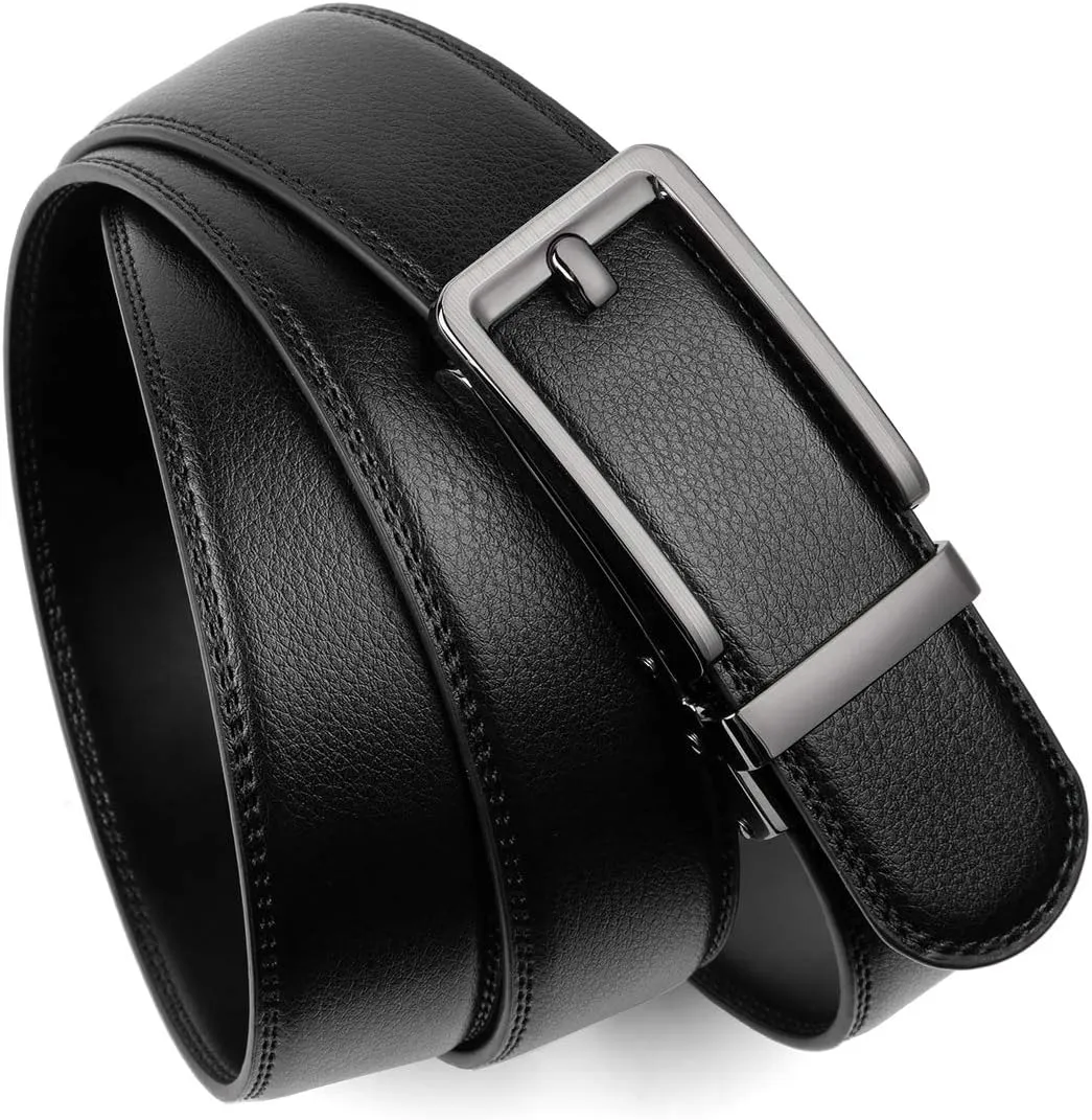 Founders & C Men's Leather Ratchet Comfort Click Belt Dress with Slide Buckle -Adjustable Trim to Fit
