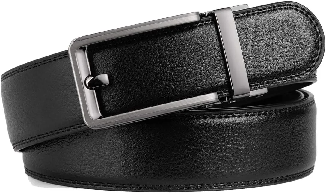 Founders & C Men's Leather Ratchet Comfort Click Belt Dress with Slide Buckle -Adjustable Trim to Fit