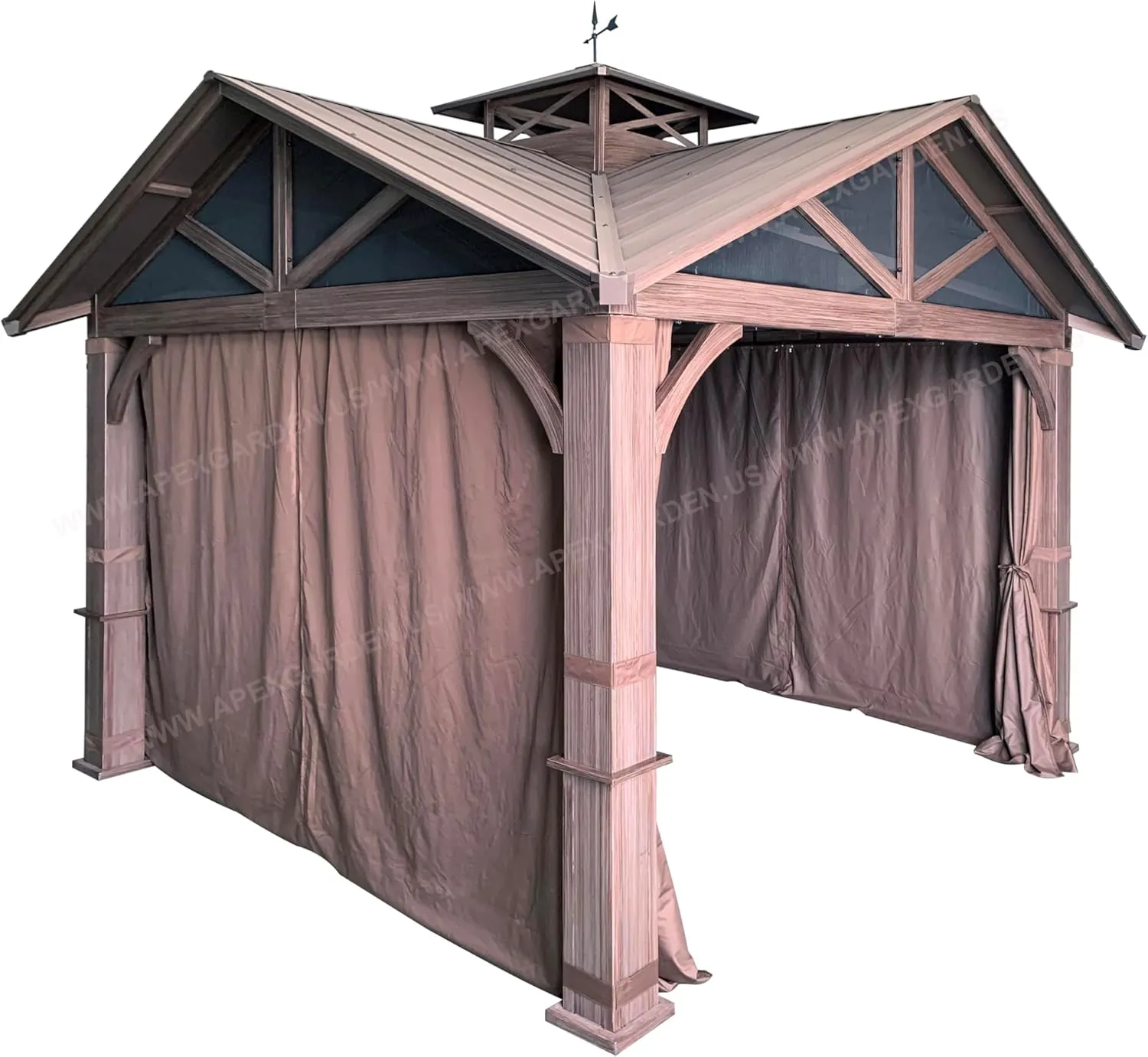 Four-Side Curtain Set for Allen   roth Model #GF-18S112B Wood Looking Hand Paint Metal Square Semi- Gazebo (4-Side Curtain Only, Brown)