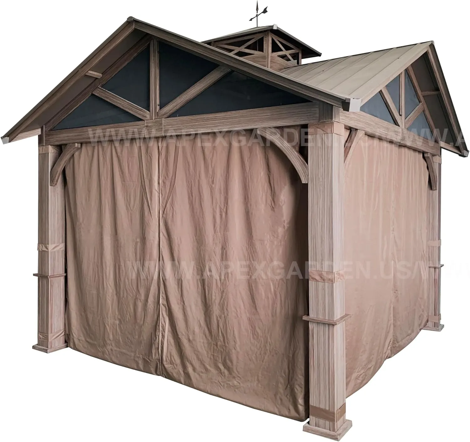 Four-Side Curtain Set for Allen   roth Model #GF-18S112B Wood Looking Hand Paint Metal Square Semi- Gazebo (4-Side Curtain Only, Brown)