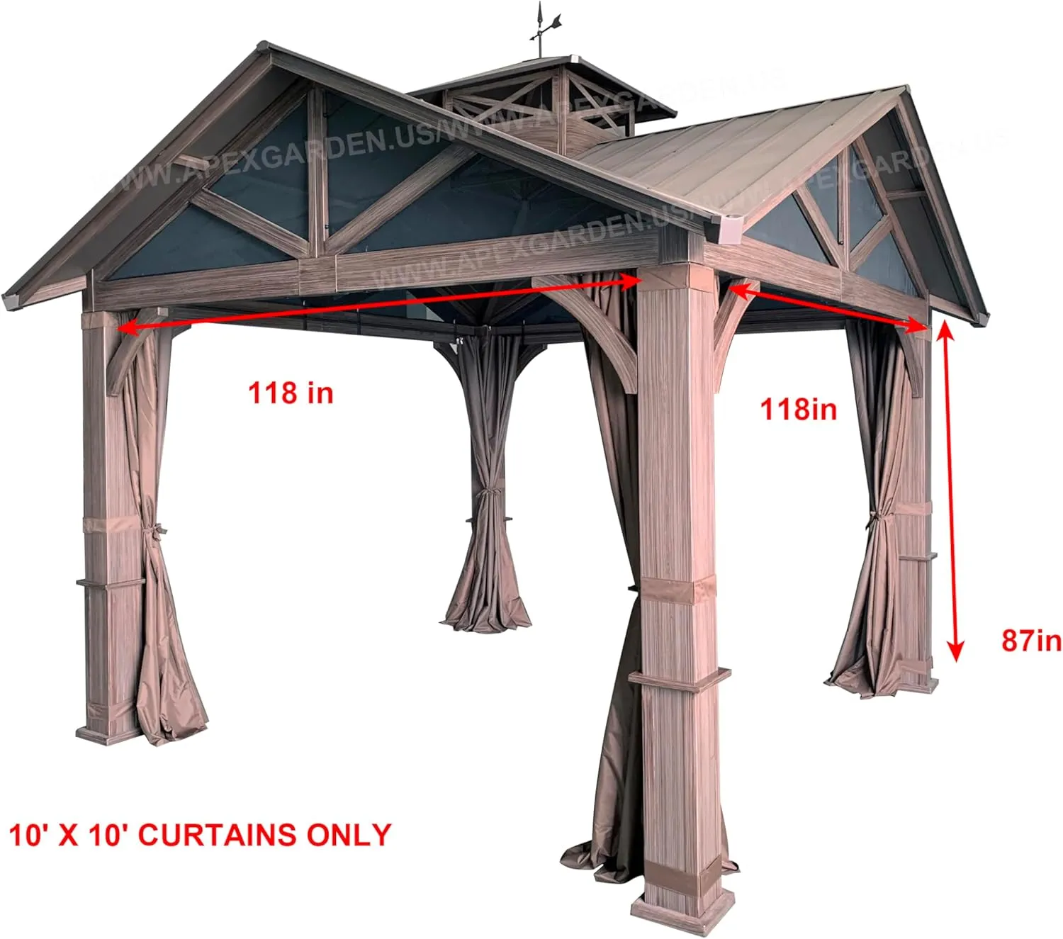 Four-Side Curtain Set for Allen   roth Model #GF-18S112B Wood Looking Hand Paint Metal Square Semi- Gazebo (4-Side Curtain Only, Brown)