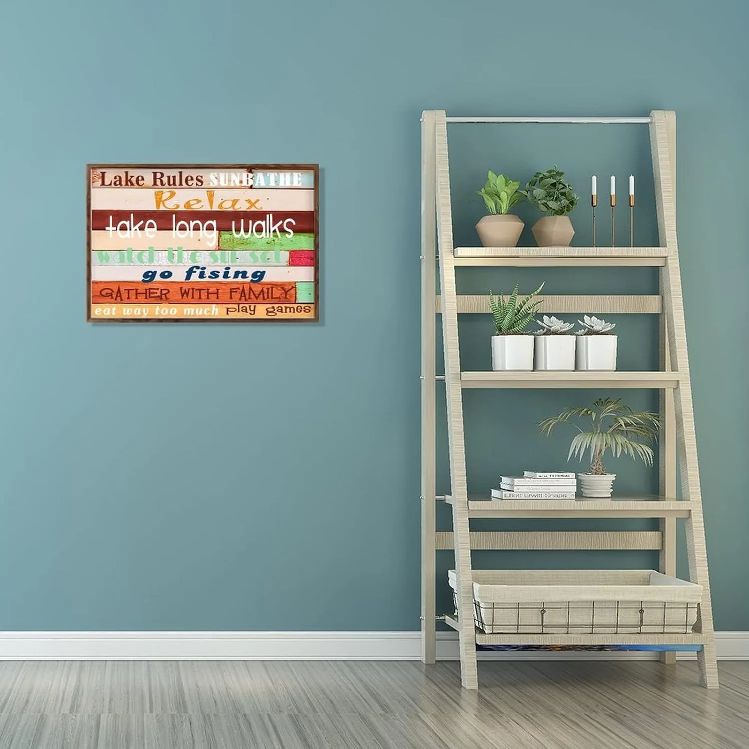 Framed Wood Sign Lake Rules Decor Custom Wood Sign, Take Long Walks Lake House Decor, Lake Home Decor, Lake Paddle Decor Rustic Bedroom Home Wall Decor Sign for Above Bed 8x12 Inch