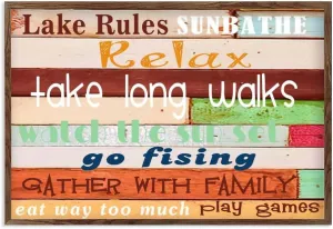 Framed Wood Sign Lake Rules Decor Custom Wood Sign, Take Long Walks Lake House Decor, Lake Home Decor, Lake Paddle Decor Rustic Bedroom Home Wall Decor Sign for Above Bed 8x12 Inch