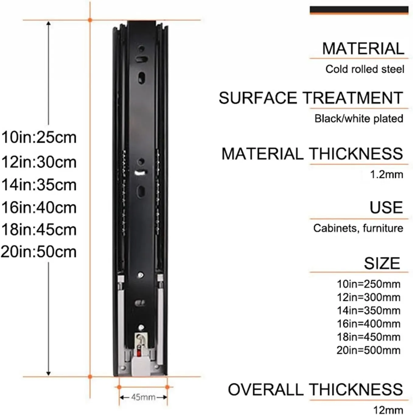 Full Extension Ball Bearing Drawer Glide 45mm Push-Open Drawer Slides Mute Track Mute Rebound Three-Section Rail Hardware Accessories(16 inch (40cm))