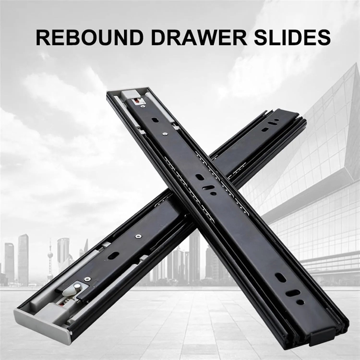 Full Extension Ball Bearing Drawer Glide 45mm Push-Open Drawer Slides Mute Track Mute Rebound Three-Section Rail Hardware Accessories(16 inch (40cm))