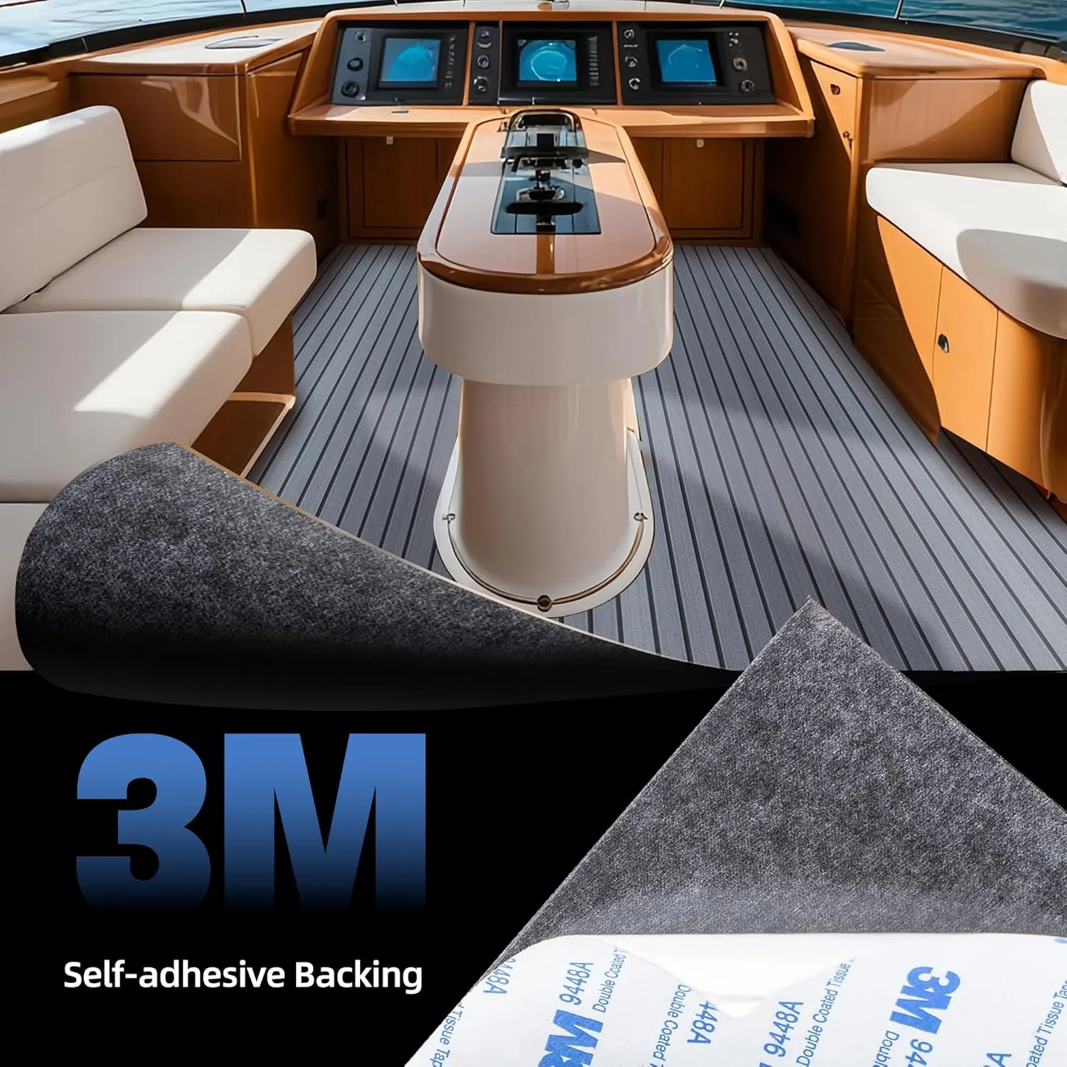 Fullfire Marine Flooring for Boat, Boat Flooring EVA Foam Decking Sheet Faux Teak Boat Floor with Self-Adhesive Backing Non-Slip Carpet for Jon Boats Yacht Kayak RV Floor 94"x47"/24"/16"