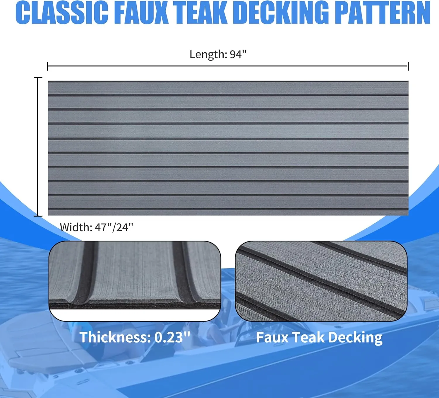 Fullfire Marine Flooring for Boat, Boat Flooring EVA Foam Decking Sheet Faux Teak Boat Floor with Self-Adhesive Backing Non-Slip Carpet for Jon Boats Yacht Kayak RV Floor 94"x47"/24"/16"