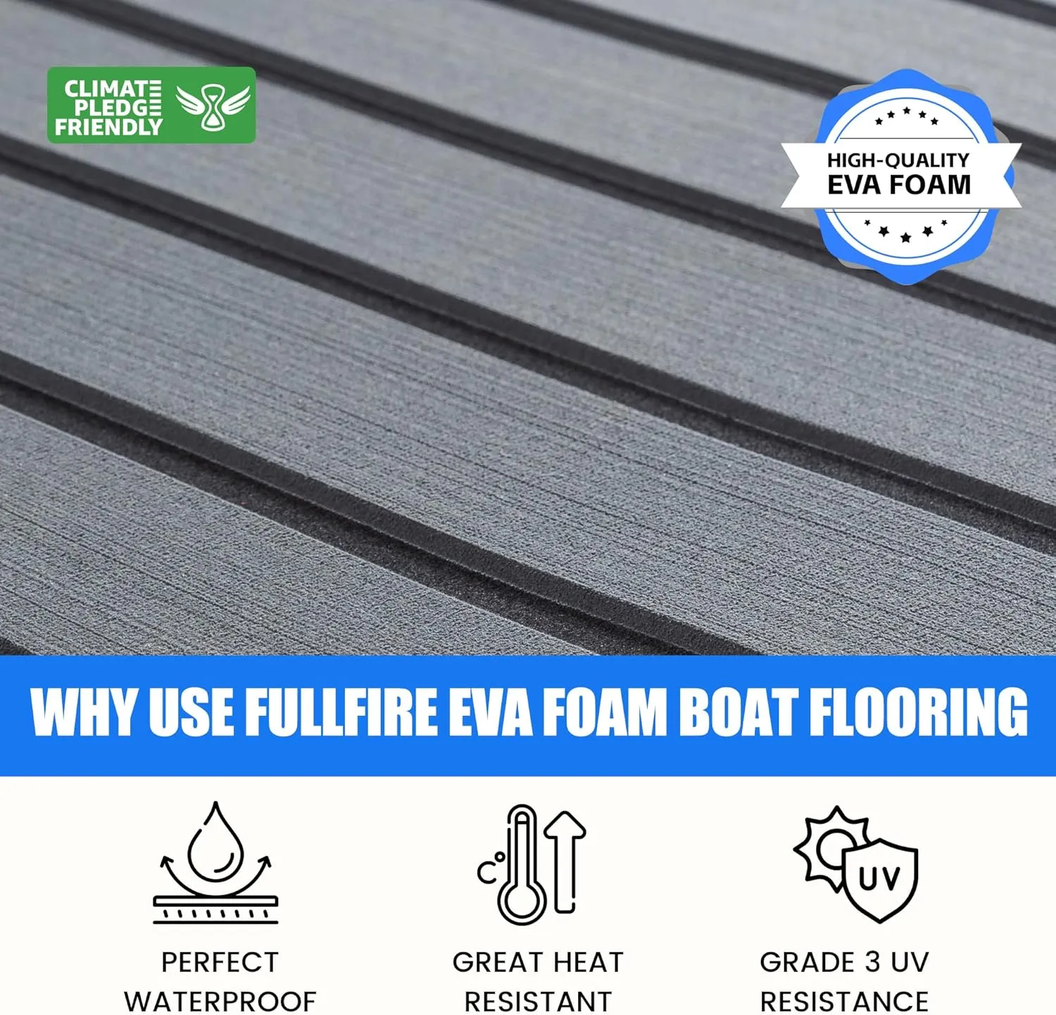 Fullfire Marine Flooring for Boat, Boat Flooring EVA Foam Decking Sheet Faux Teak Boat Floor with Self-Adhesive Backing Non-Slip Carpet for Jon Boats Yacht Kayak RV Floor 94"x47"/24"/16"