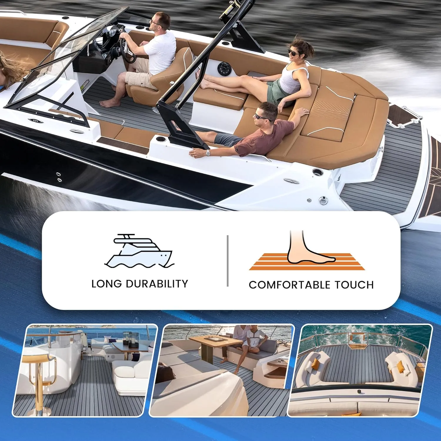Fullfire Marine Flooring for Boat, Boat Flooring EVA Foam Decking Sheet Faux Teak Boat Floor with Self-Adhesive Backing Non-Slip Carpet for Jon Boats Yacht Kayak RV Floor 94"x47"/24"/16"