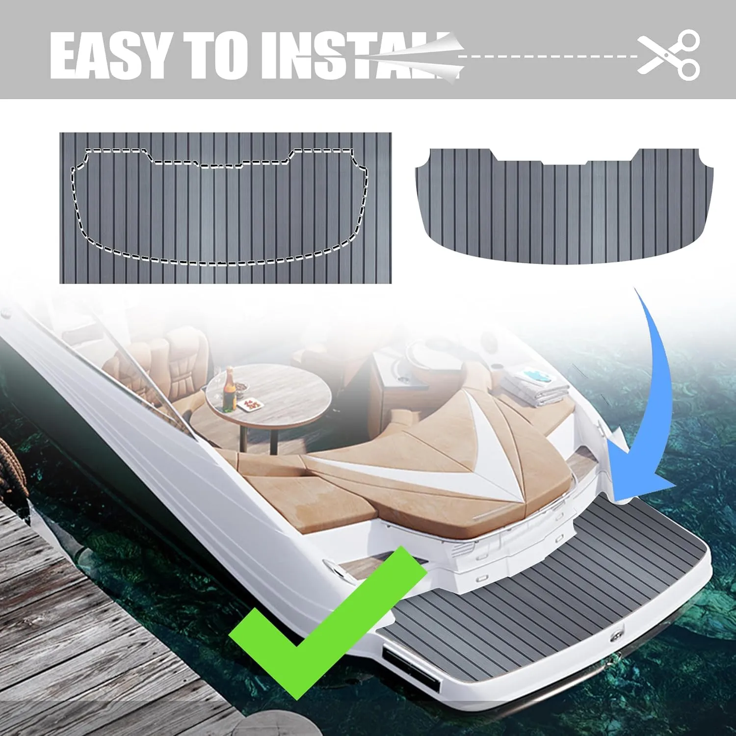Fullfire Marine Flooring for Boat, Boat Flooring EVA Foam Decking Sheet Faux Teak Boat Floor with Self-Adhesive Backing Non-Slip Carpet for Jon Boats Yacht Kayak RV Floor 94"x47"/24"/16"