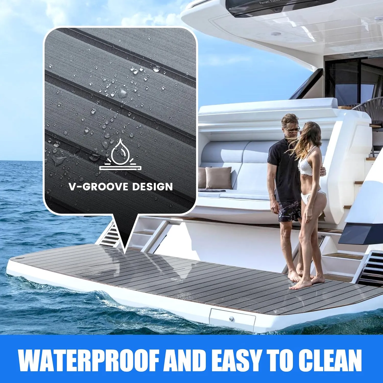 Fullfire Marine Flooring for Boat, Boat Flooring EVA Foam Decking Sheet Faux Teak Boat Floor with Self-Adhesive Backing Non-Slip Carpet for Jon Boats Yacht Kayak RV Floor 94"x47"/24"/16"