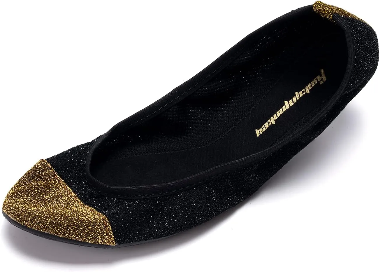 FUNKYMONKEY Foldable Ballet Flats for Women's, Comfortable Portable Travel Roll Up Walking Shoes