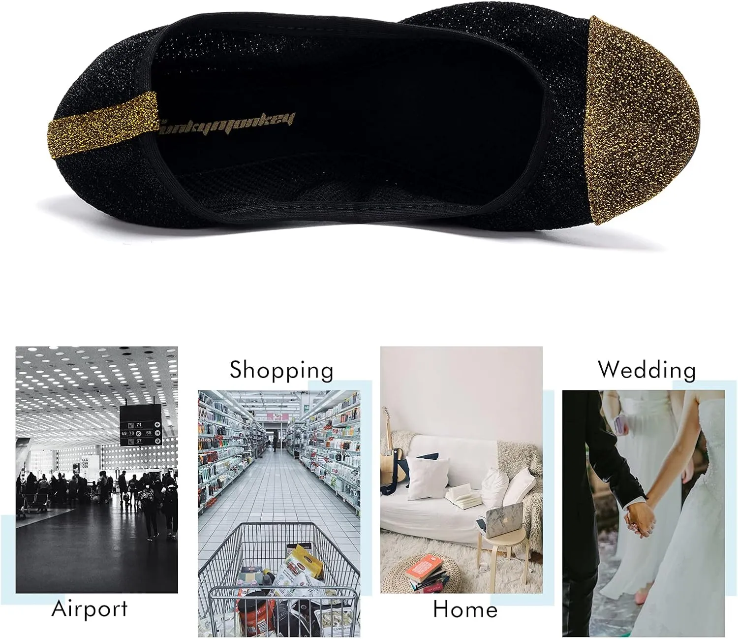 FUNKYMONKEY Foldable Ballet Flats for Women's, Comfortable Portable Travel Roll Up Walking Shoes