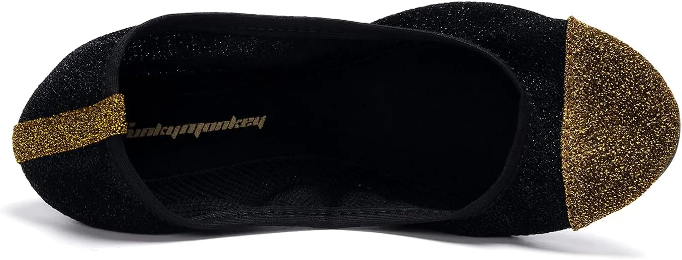 FUNKYMONKEY Foldable Ballet Flats for Women's, Comfortable Portable Travel Roll Up Walking Shoes