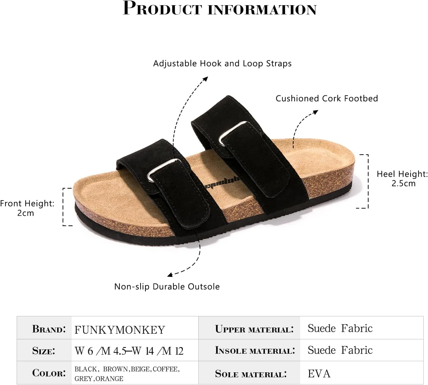 FUNKYMONKEY Unisex Slide Sandals Adjustable Double Buckle with Soft Footbed Comfort Slides for Women and Men