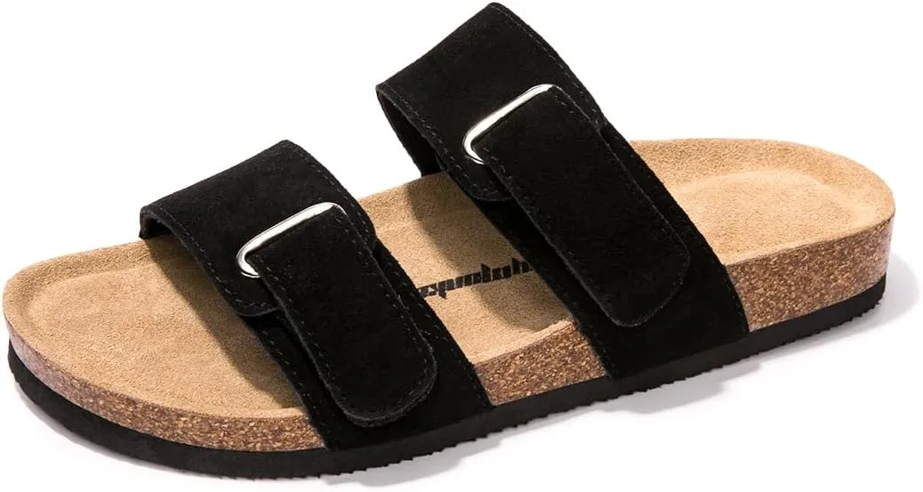 FUNKYMONKEY Unisex Slide Sandals Adjustable Double Buckle with Soft Footbed Comfort Slides for Women and Men