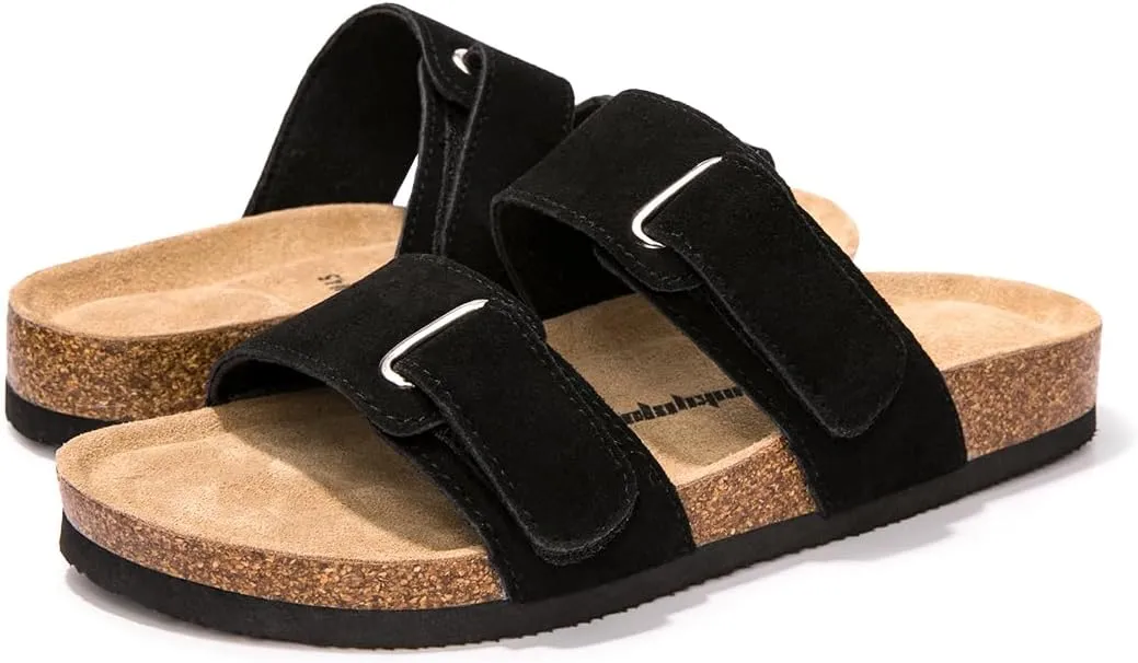 FUNKYMONKEY Unisex Slide Sandals Adjustable Double Buckle with Soft Footbed Comfort Slides for Women and Men