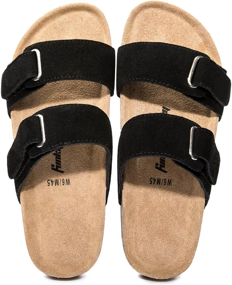 FUNKYMONKEY Unisex Slide Sandals Adjustable Double Buckle with Soft Footbed Comfort Slides for Women and Men