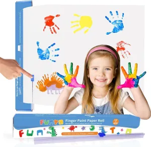 Funto Finger Paint Paper Roll, 12''x400'', Size-Free, White, Large Paint Paper for Toddlers, Art Paper for Kids, Paper for Painting, Easy to Cut
