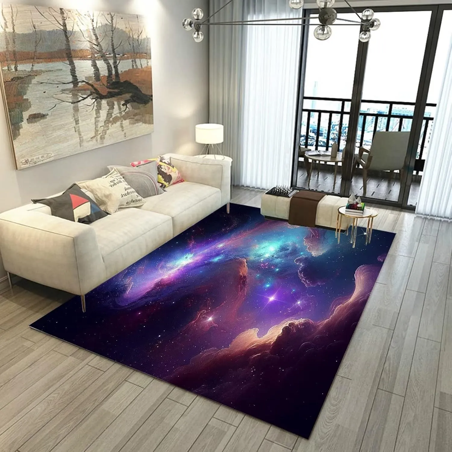 Galaxy Area Rug for Kids Boys Girls Bedroom Living Room Carpet Nebula Vortex Throw Rugs Purple Blue Cloud Floor Mat 47 in X 31 in