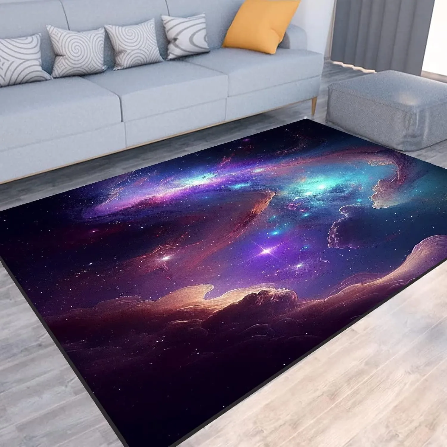 Galaxy Area Rug for Kids Boys Girls Bedroom Living Room Carpet Nebula Vortex Throw Rugs Purple Blue Cloud Floor Mat 47 in X 31 in