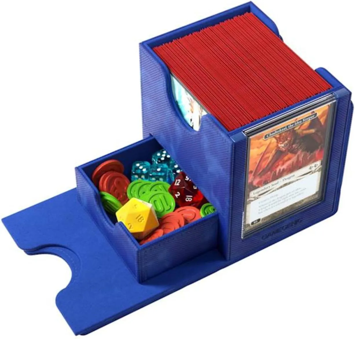 Gamegenic Sidekick Pro 100  XL Convertible - Premium Deck Box with Secure Card Storage, UV Protected Slide Card Case, Display Top Card, Extra Token Drawer, Magnetic Closure, Blue Color, Made