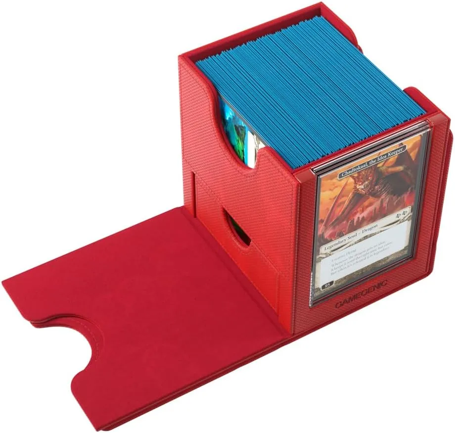 Gamegenic Sidekick Pro 100  XL Convertible - Premium Deck Box with Secure Card Storage, UV Protected Slide Card Case, Display Top Card, Extra Token Drawer, Magnetic Closure, Red Color, Made