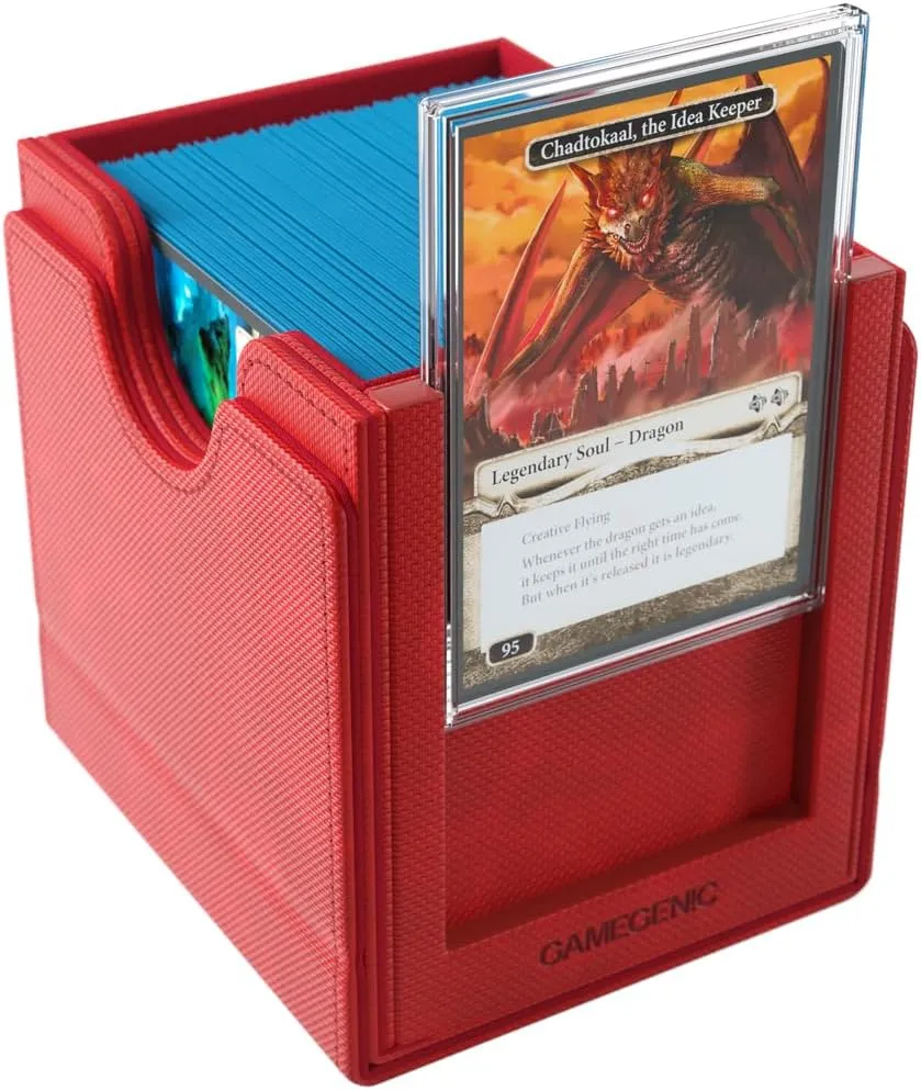 Gamegenic Sidekick Pro 100  XL Convertible - Premium Deck Box with Secure Card Storage, UV Protected Slide Card Case, Display Top Card, Extra Token Drawer, Magnetic Closure, Red Color, Made