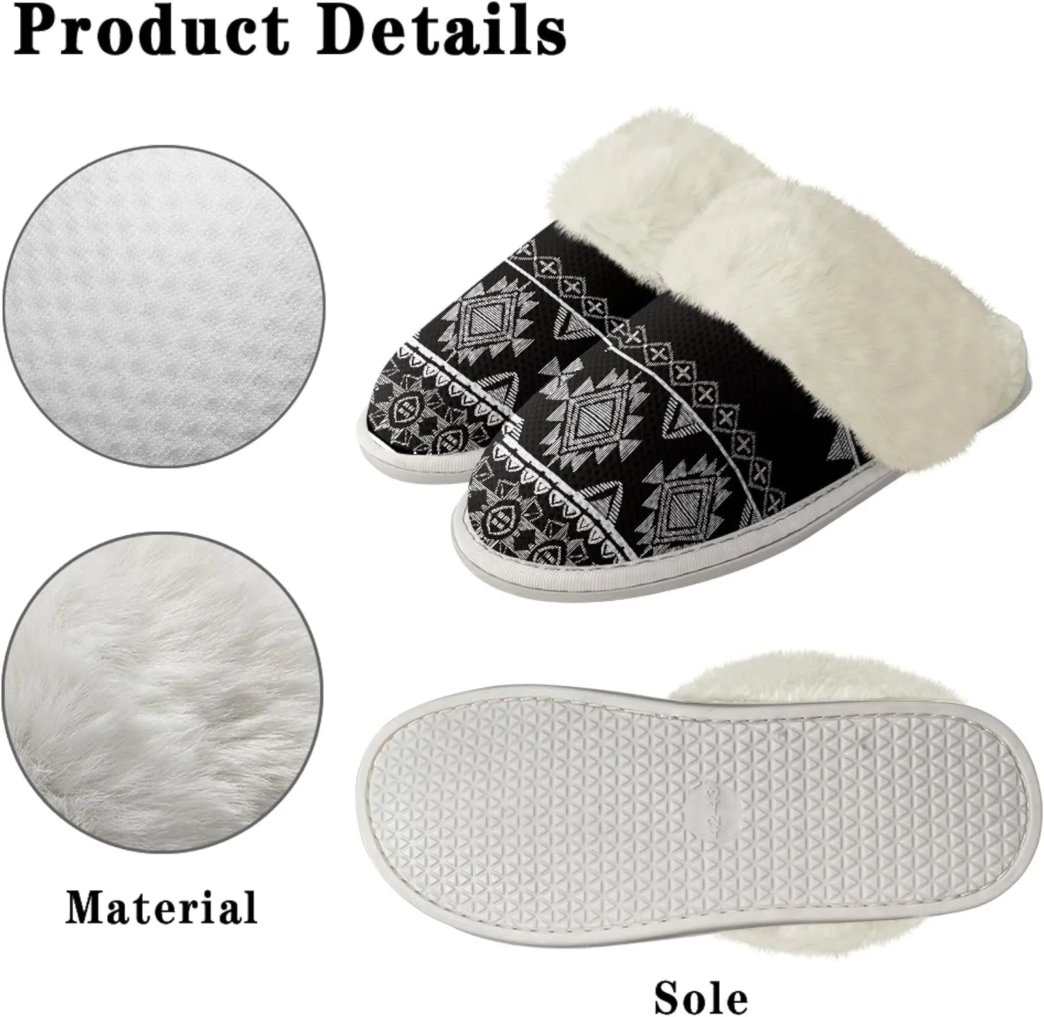 Geometic Aztec Print Comfy Slippers for Women Indoor and Outdoor,Slip on House Slippers,Warm and Cozy