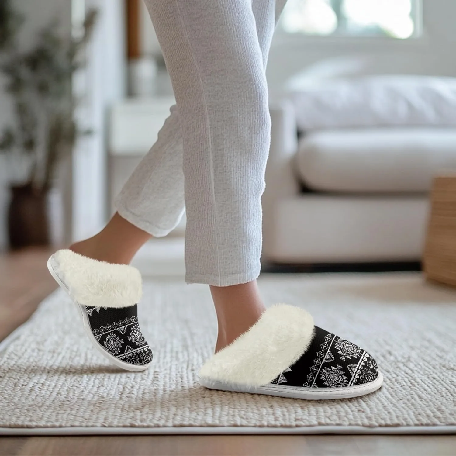 Geometic Aztec Print Comfy Slippers for Women Indoor and Outdoor,Slip on House Slippers,Warm and Cozy