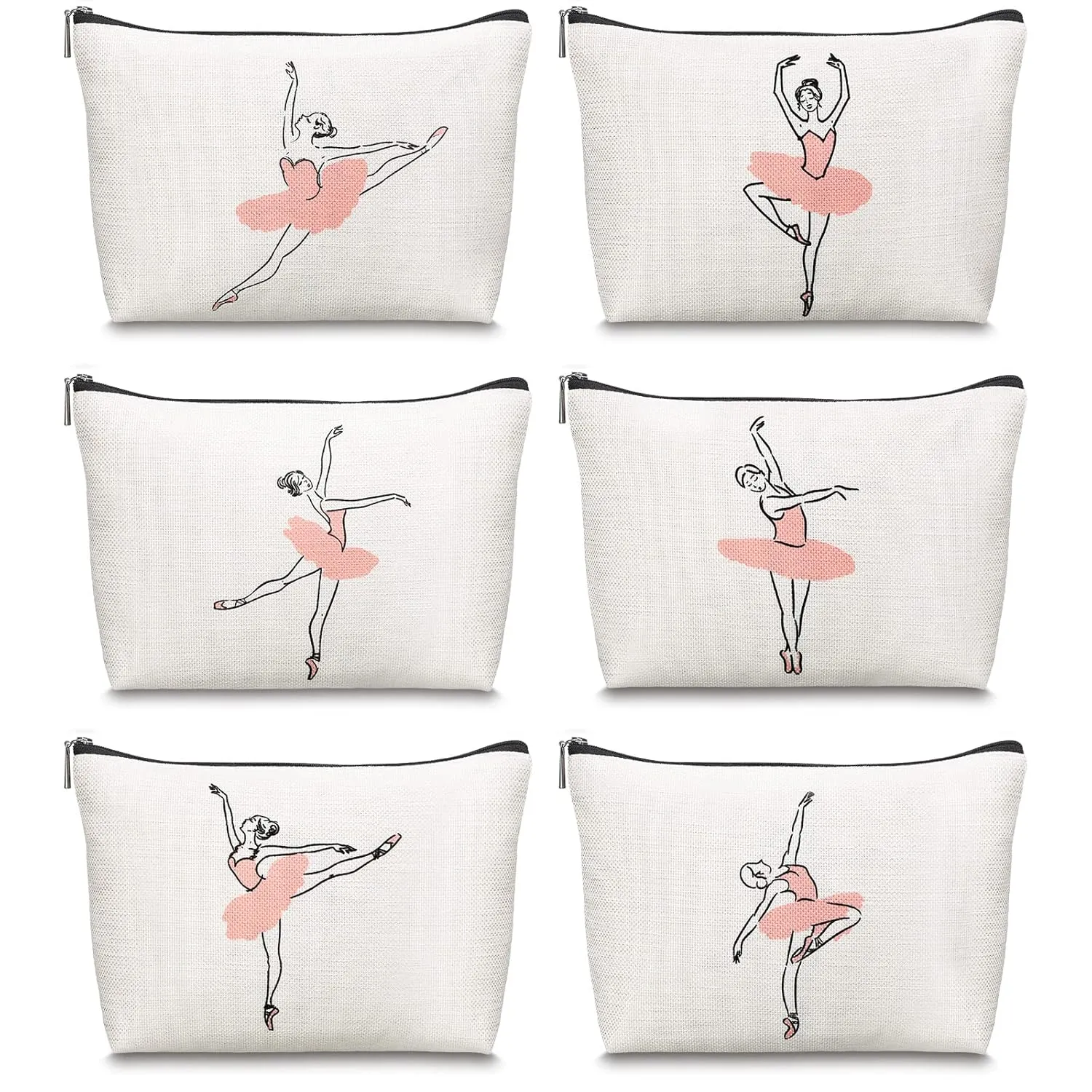 Gerrii 6 Pcs Dance Makeup Bag Gift Dancer Cosmetic Bags Ballet Teacher Gift Toiletry Zipper Pouch Portable Ballerina Travel Case for Women Dance Lover(Minimalist)