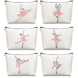 Gerrii 6 Pcs Dance Makeup Bag Gift Dancer Cosmetic Bags Ballet Teacher Gift Toiletry Zipper Pouch Portable Ballerina Travel Case for Women Dance Lover(Minimalist)