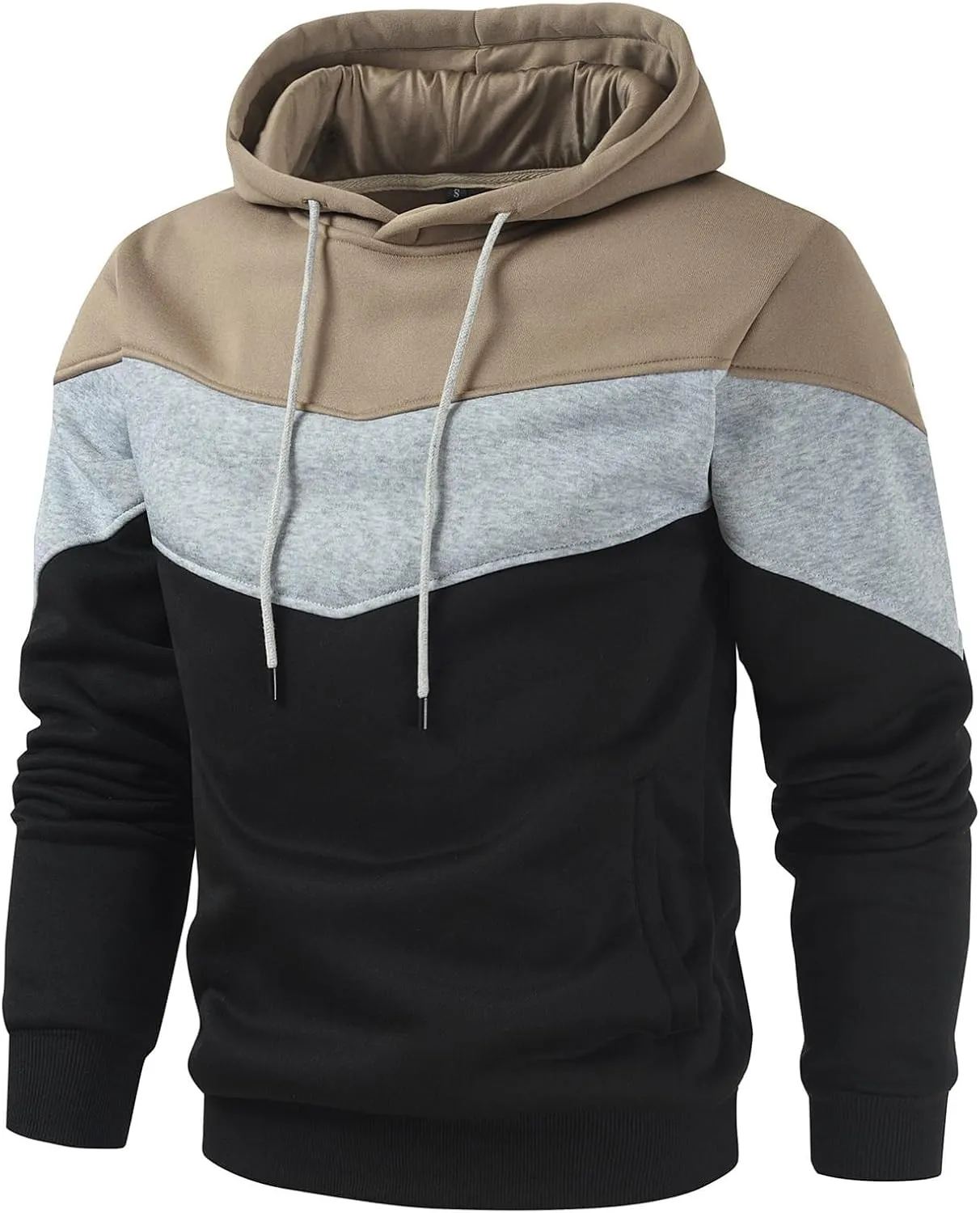 Gesean Men's Novelty Color Block Pullover Fleece Hoodie Long Sleeve Casual Sweatshirt with Pocket