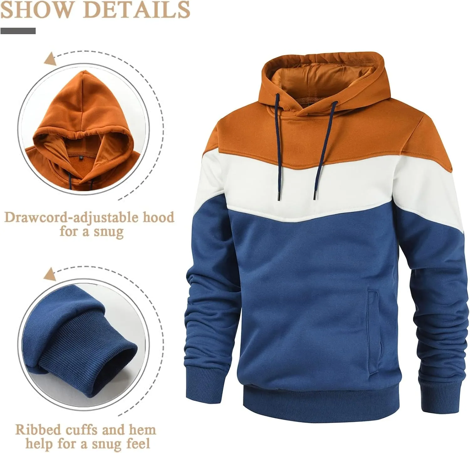 Gesean Men's Novelty Color Block Pullover Fleece Hoodie Long Sleeve Casual Sweatshirt with Pocket