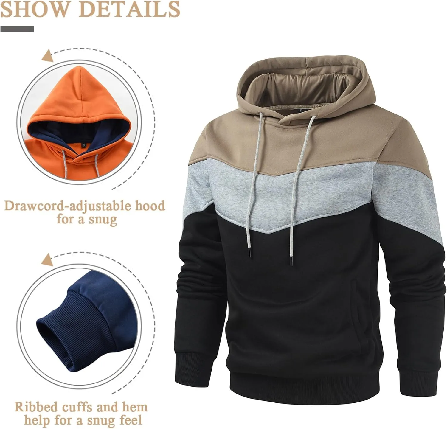 Gesean Men's Novelty Color Block Pullover Fleece Hoodie Long Sleeve Casual Sweatshirt with Pocket