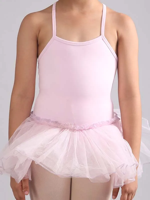 Girls Criss Cross Strap Back Ballet Dance Tutu Dress Light Pink Skirted Leotard