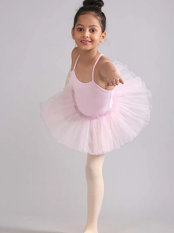 Girls Criss Cross Strap Back Ballet Dance Tutu Dress Light Pink Skirted Leotard