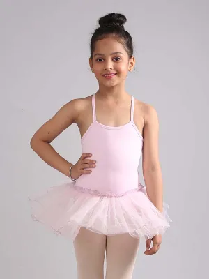Girls Criss Cross Strap Back Ballet Dance Tutu Dress Light Pink Skirted Leotard