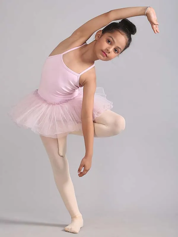 Girls Criss Cross Strap Back Ballet Dance Tutu Dress Light Pink Skirted Leotard